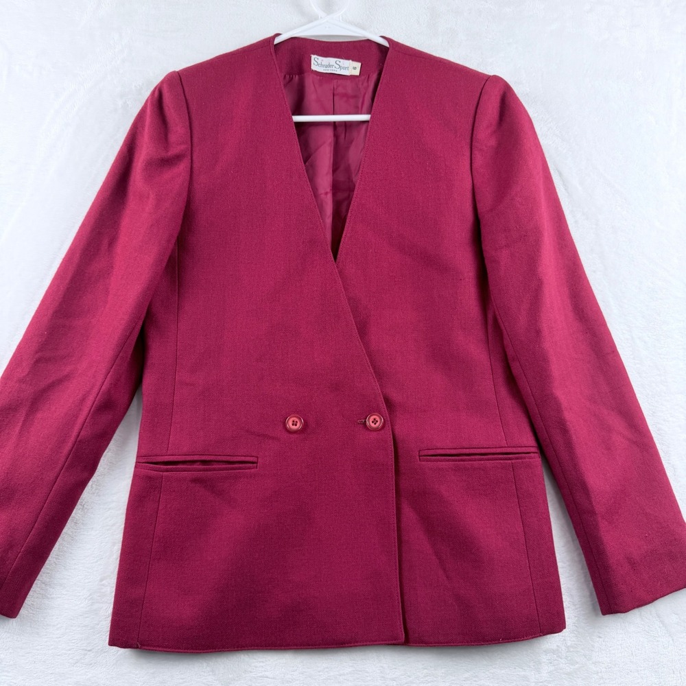 Vintage Schrader Sport New York Wool Blend Berry Career Blazer Womens 6